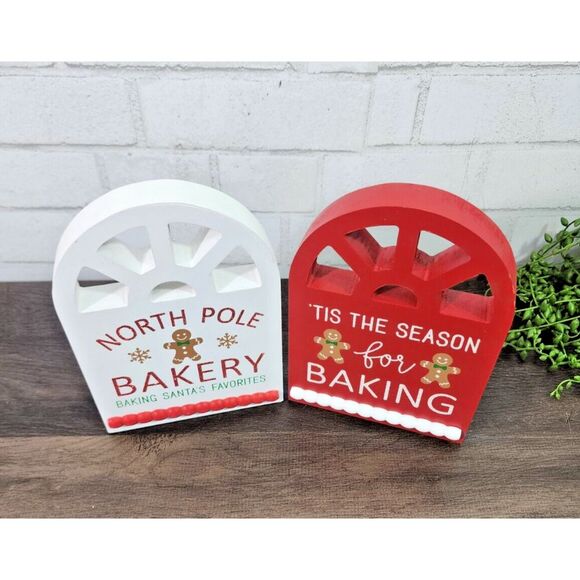 Gingerbread Bakery Baking Christmas Signs 2 Pc Set Wooden Tabletop 8.25" NEW‎ - Picture 3 of 7
